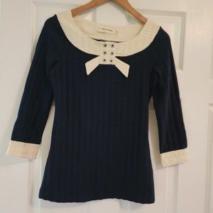Pilcro and the Letterpress by Anthropologie 3/4 Sleeve Navy & Cream Top Size S